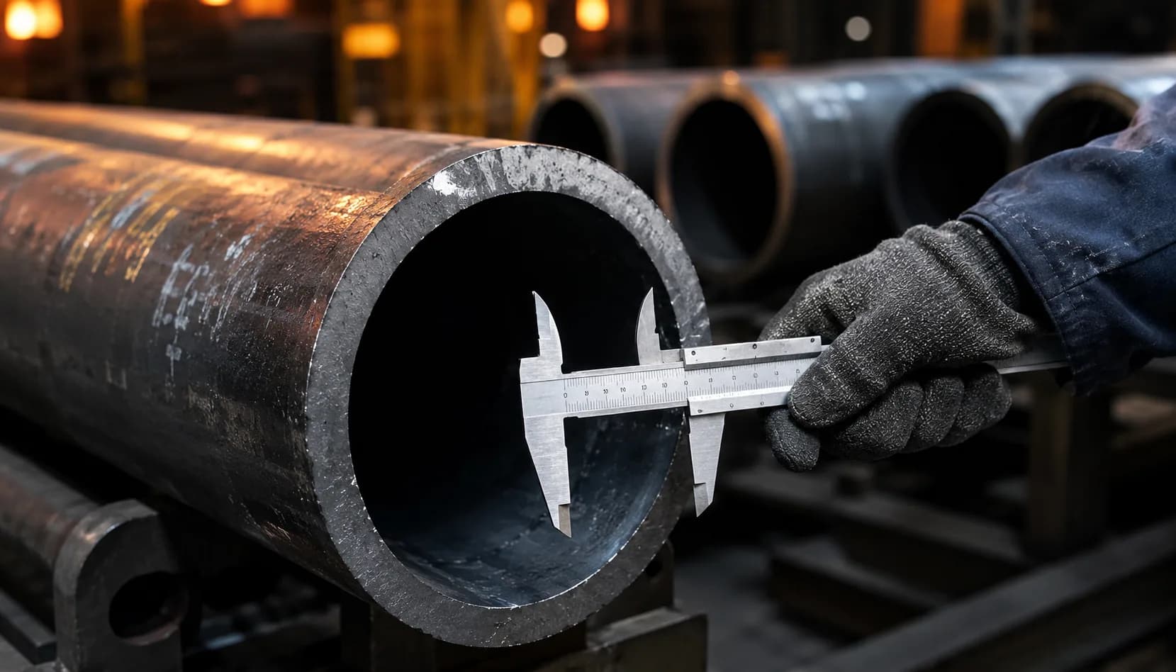 Quality inspection of a steel pipe with a caliper