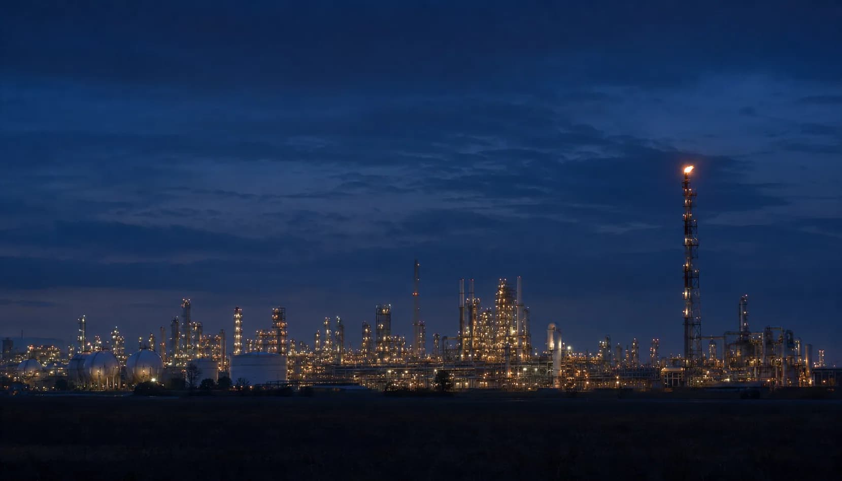 Industrial refinery complex at night