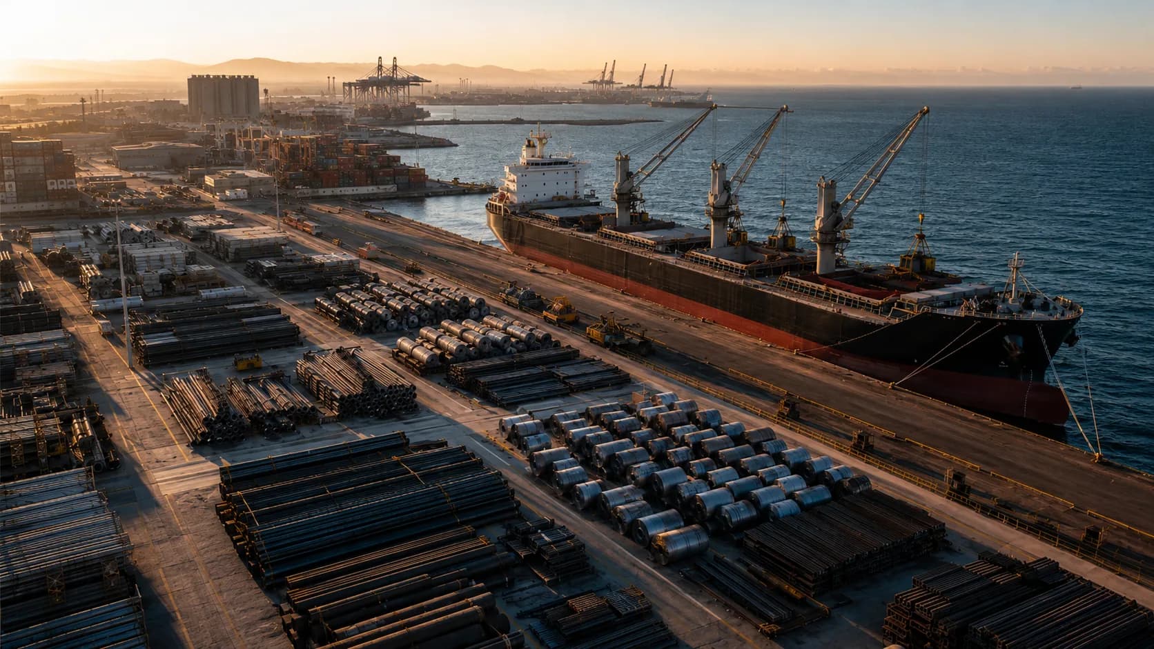 Aerial view of an industrial cargo port