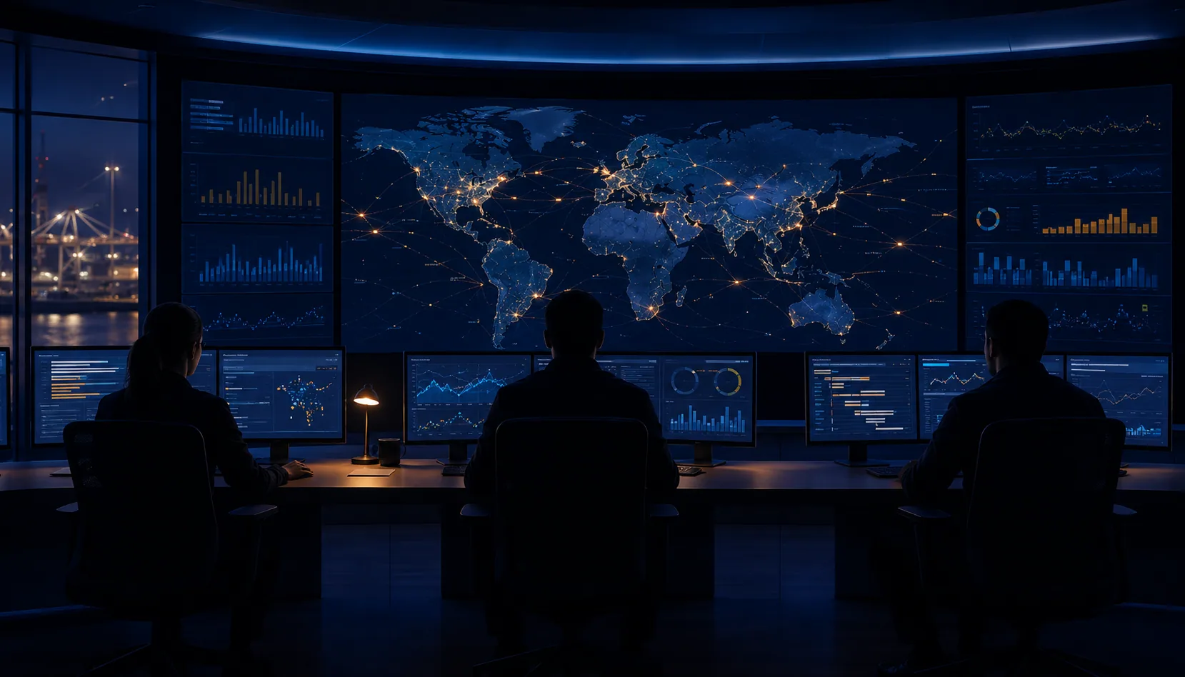 Team monitoring global operations on a data wall